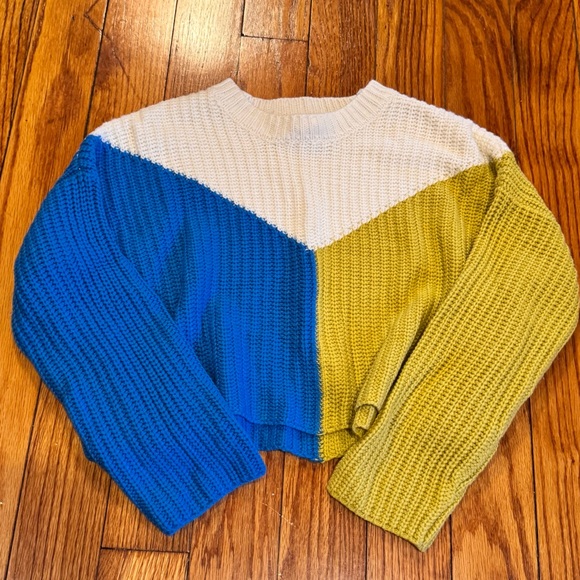 Sincerely Jules Colorblock Cropped Sweater Blue Yellow White - Picture 4 of 5